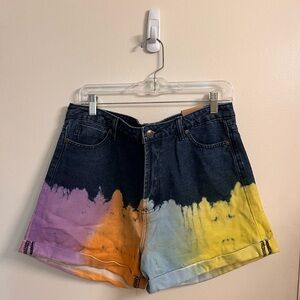 Colorful Tie-Dye Jean Shorts